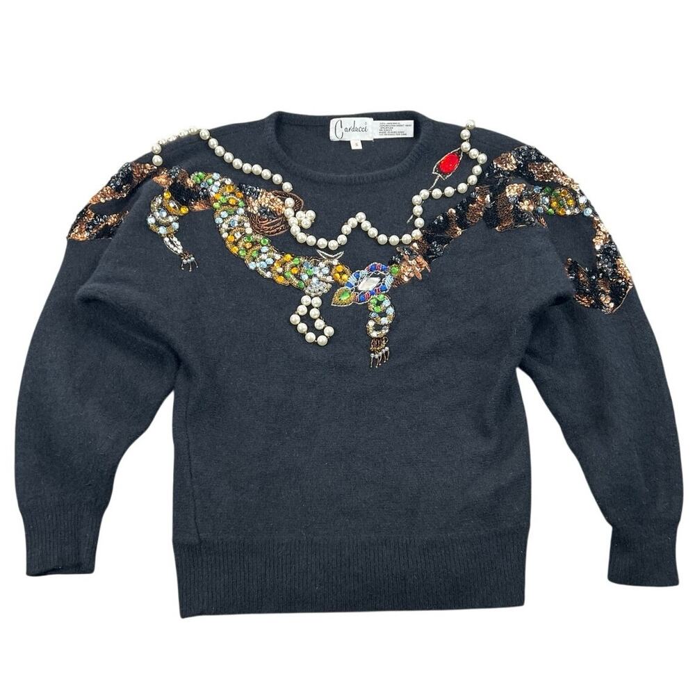Vintage 80s Carducci Beaded Pearl Sequin Angora Wool Sweater S